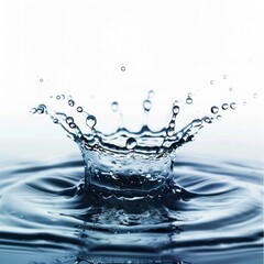 Water Drop Splash in Motion, on a white background, evoking a cool and fresh feeling.