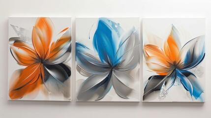 An abstract wavy line poster with florals in a set of three