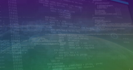 Image of interface with data processing against clouds in the sky