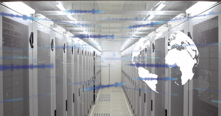 Image of globe and data processing over computer servers