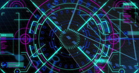 Image of scope scanning and data processing over black background