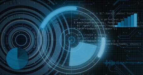 Image of scopes scanning and data processing over black background
