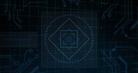 Image of 6g text over round scanner, microprocessor connections and data processing