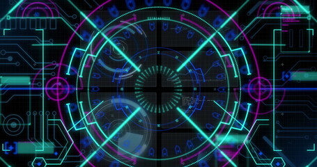 Image of interface with round scanner, microprocessor connections and data processing