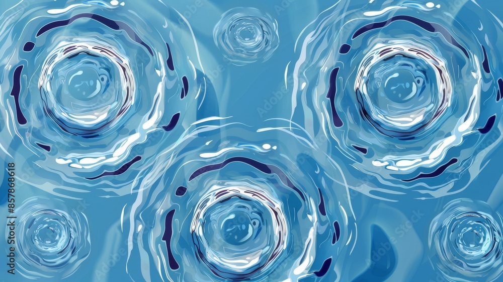 Poster the ripple effect of water on a clear aqua background with concentric rings on the liquid surface or