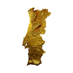 Portugal Map Golden metal Color Height map 3d illustration
