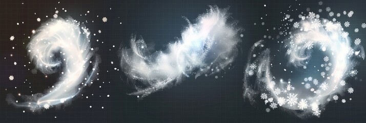 Snow storm or wind swirls isolated on transparent background. Modern illustration of white spiral, wave, curve vortex effect. Symbol of fresh air, blizzard, magic power speed, tornado.