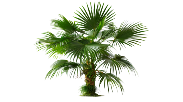 Young palm tree plant leaf tree isolated on transparent png background.


