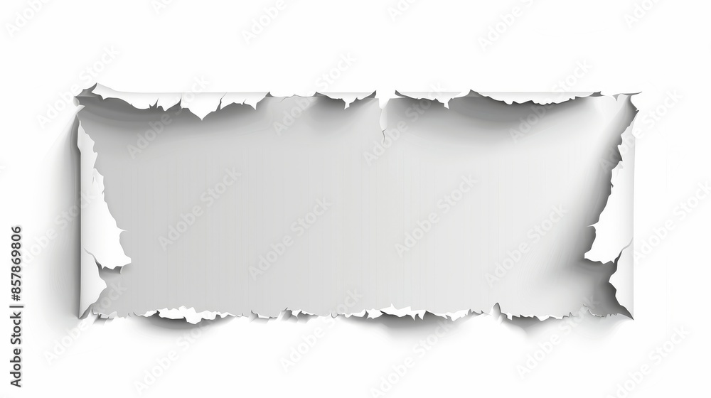 Poster modern illustration of ripped, folded notepad with frame for text. fragmented scraps with curled edg