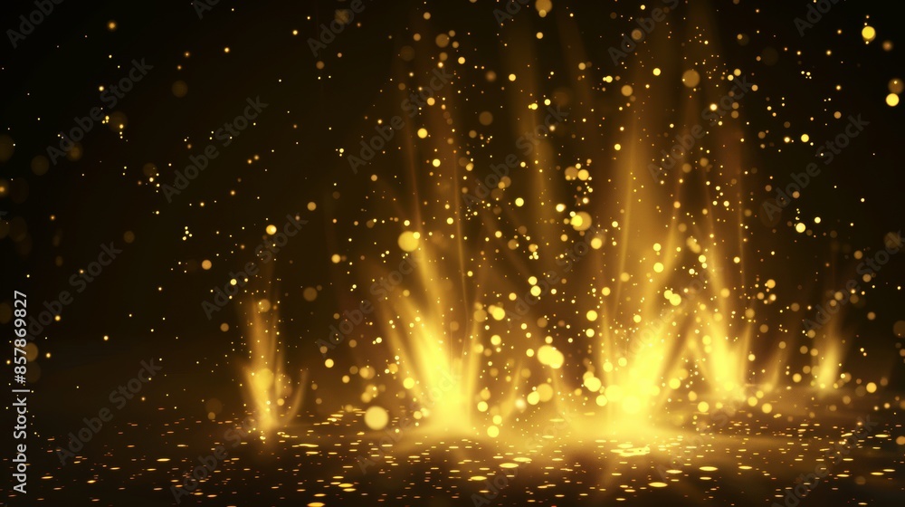 Poster a set of golden light flash effects isolated on a transparent background. modern realistic illustrat
