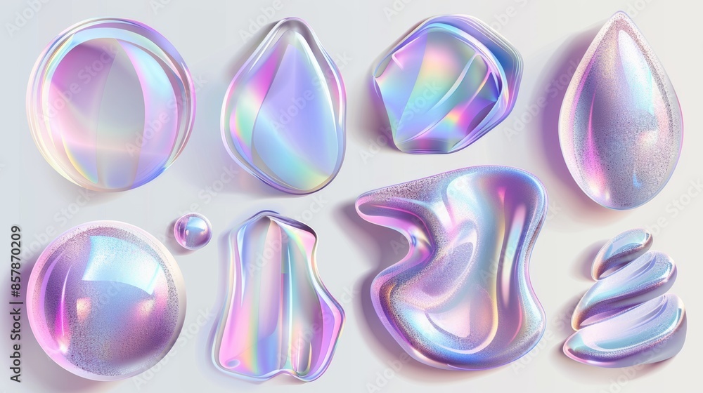 Poster abstract holographic liquid bubble shape. futuristic chrome colorful iridescent color dynamic form w