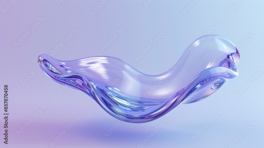 Poster iridescent dynamic curve translucent design element flowing in air. holographic blue and purple spec