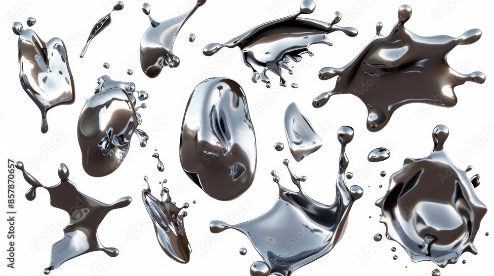 Aufkleber the 3d metal shape of a fluid for a y2k design. realistic modern illustration set of chrome liquid b