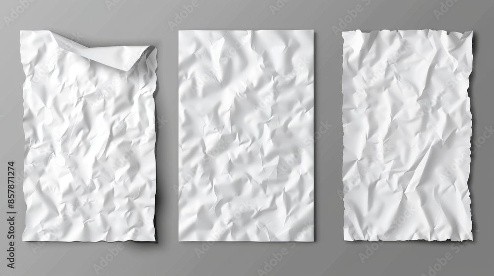 Poster realistic modern illustration of empty white and lined pages with crumpled effects. design mockup of