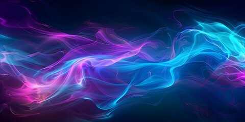 Obraz premium Vibrant blue and pink smoke design on dark background with flowing lines and ethereal patterns