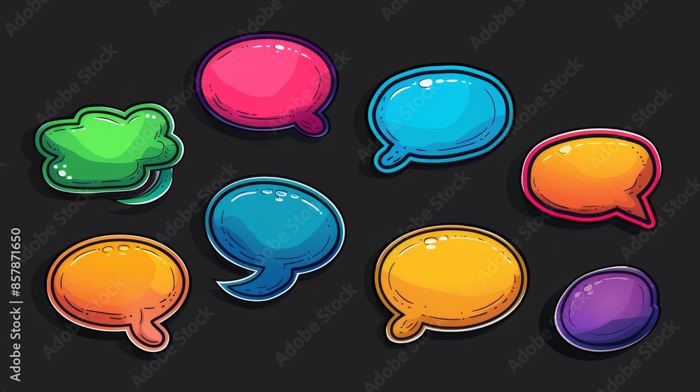 Poster an animated paper speech cloud sticker for a chat text. an animated grunge message box with a retro 