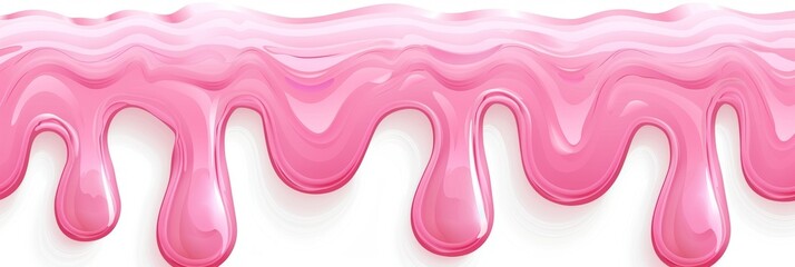 An illustration of a pink liquid substance border isolated on a white background. Modern realistic illustration of melting ice cream, a 3D color splash, drops of sweet icing on a dessert cake, and