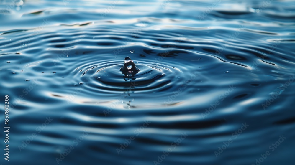 Aufkleber drop of water creating concentric ripples on the surface of calm water.