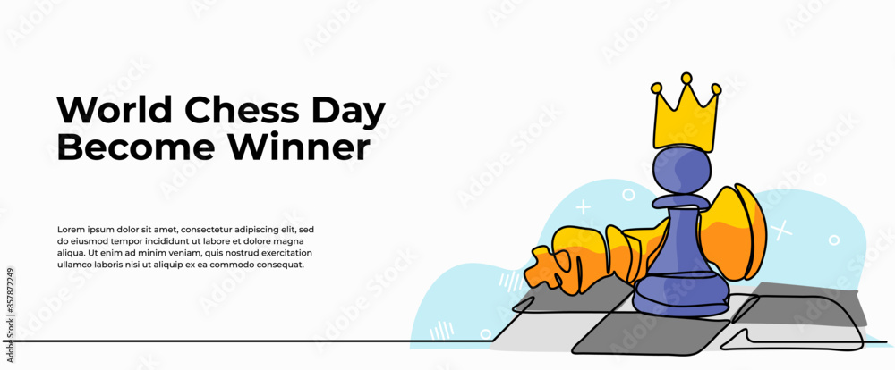 Poster vector illustration of progress from pawn to king in chess.modern flat in continuous line style.