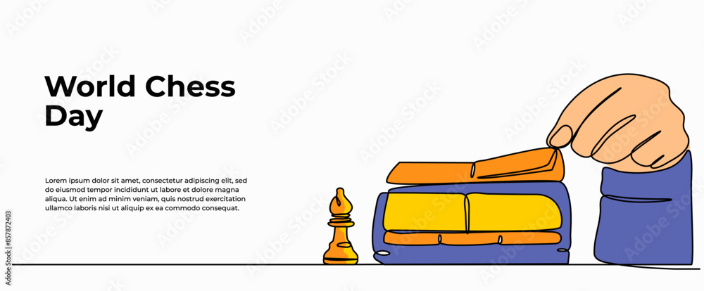 Poster vector illustration of play chess.modern flat in continuous line style.