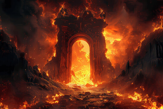 Hell Gate with Demons and Lava Fantasy Art &ndash; Concept Illustration