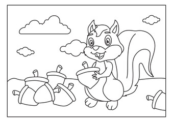 squirrel sketch for coloring book vector