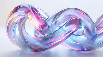 Futuristic 3D Render of Iridescent Glass Shapes on White Background with Space for Text