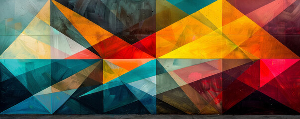 A series of geometric shapes overlapping and intersecting, creating a sense of movement and dynamism.