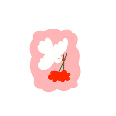 timbre rose blanc et rouge avec une colombe et des roses
