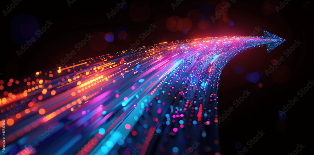 Poster 3d render abstract neon arrows right colorful glowing lines digital technology internet speed concep