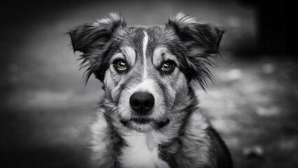Black and white portrait of a dog