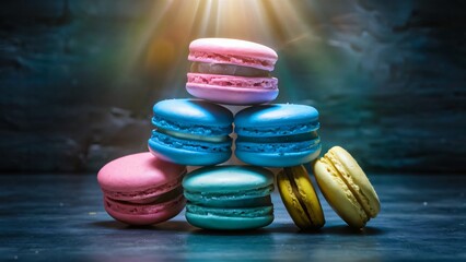 Delicious variety of colorful macarons