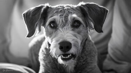 Black and white portrait of a dog