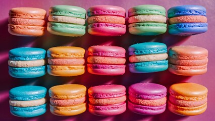 Delicious variety of colorful macarons