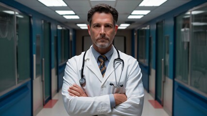 Portrait of a doctor with stethoscope in hospital
