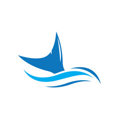 shark fin logo design swimming in the ocean