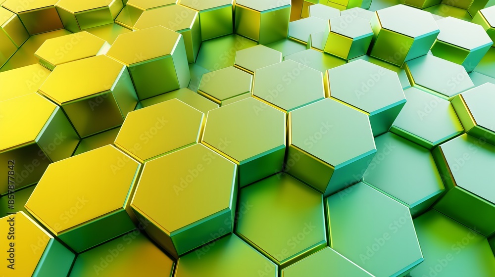Aufkleber 4. produce a sophisticated digital hexagon abstract background with vibrant colors like green and ye