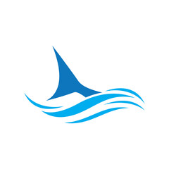 shark fin logo design swimming in the ocean