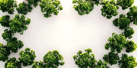 Obraz premium Aerial View of Green Trees with Leaves on White Background - Nature Theme. Concept Nature Photography, Aerial View, Green Trees, Leaves, White Background