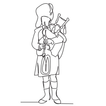 bagpiper playing bagpipes, line art clip art preview
