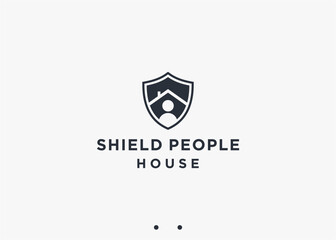 shield with people logo design vector silhouette illustration