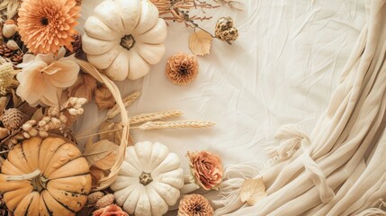Fototapeta premium Thanksgiving day Mockup with cornucopia centerpiece