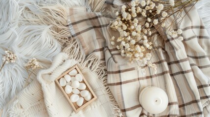 Thanksgiving day Mockup with plaid tablecloth
