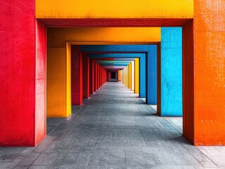 Fototapeta premium Colorful Architectural Tunnel Leading to the Light, A Vibrant Perspective of Modern Design