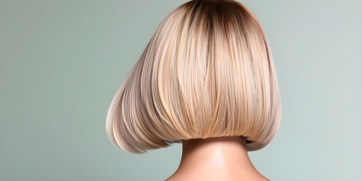 Blonde ombre balayage short bob hairstyle from the back view. Concept Blonde Ombre Balayage, Short Bob, Back View, Hairstyle