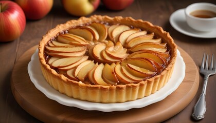 Freshly prepared apple tart in a restaurant