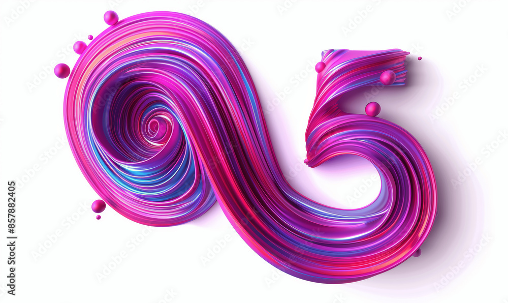 Poster modern minimalist abstract design with red 3d number 5 and geometric shapes