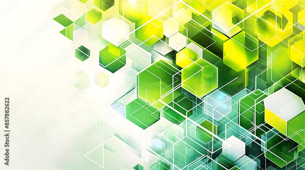 Aufkleber 4. produce a sophisticated digital hexagon abstract background with vibrant colors like green and ye