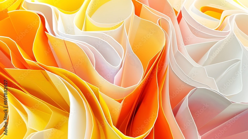 Poster 1. generate a vibrant 3d rendering of an abstract folded paper effect with a bright, colorful yellow
