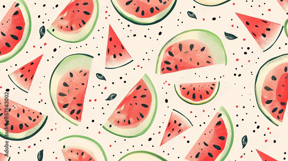 Leinwandbilder a vibrant pattern featuring watercolor watermelon slices and seeds on a light background. the patter